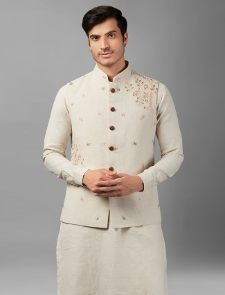 Stylish cream linen waistcoat set