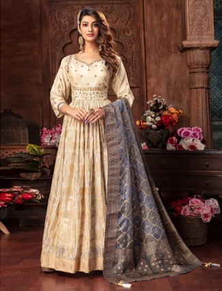 Silk anarkali floor length suit in cream