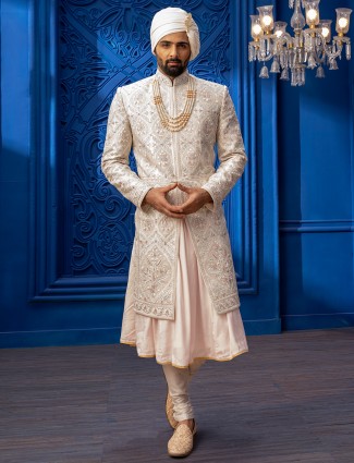 Cream elegant Silk Sherwani