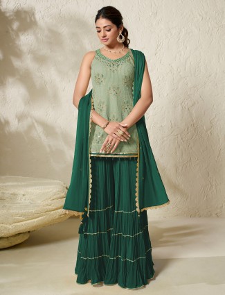 Trendy georgette green palazzo suit