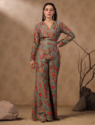 Newest grey printed silk co-orde set