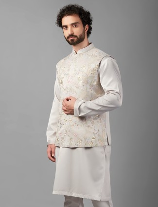 Stunning light grey silk waistcoat set