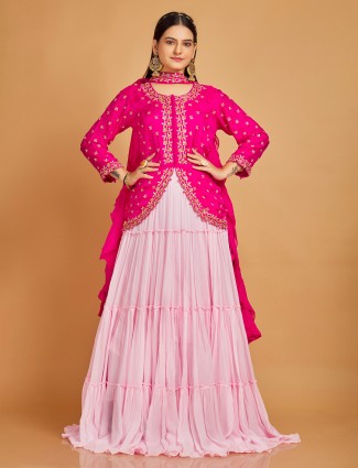 Magenta and pink floor length suit