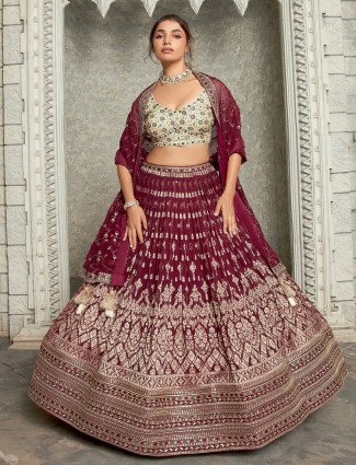 Bridal maroon georgette lehenga choli