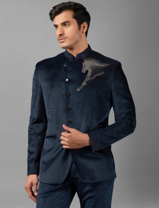 Stunning navy suede jodhpuri suit