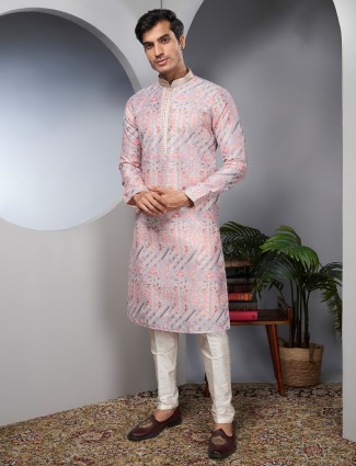 Trendy peach silk kurta suit