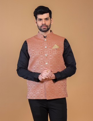 Peach silk waistcoat for festive