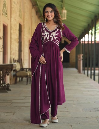 Purple silk kurti set with dupatta