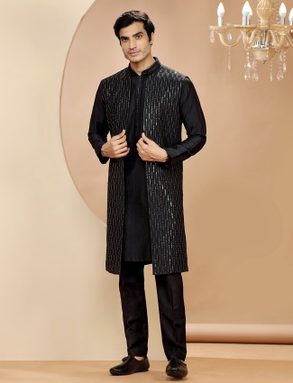 Latest Silk black indowestern for reception