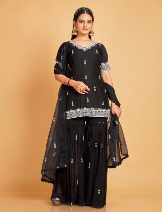 Black silk sharara suit for festive