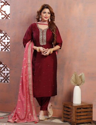 Stunning maroon salwar suit in silk