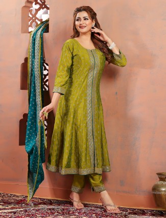 Stunning silk olive salwar suit