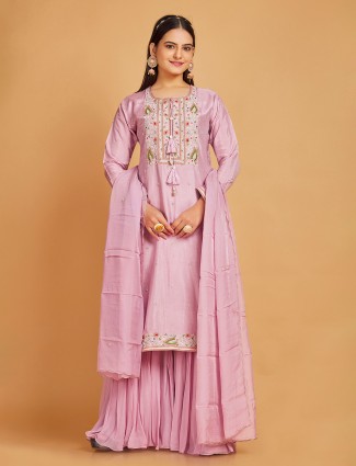 Stunning pink sharara suit in silk