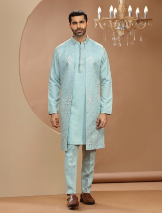 Stunning sky blue silk indowestern