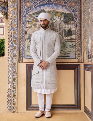 Elegant white silk sherwani