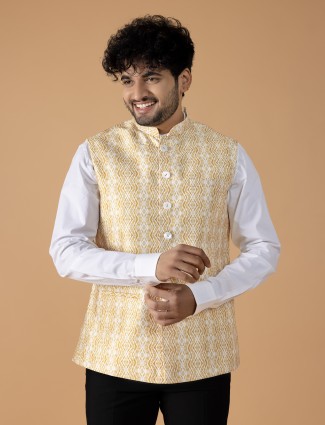 Stunning yellow printed waistcoat in silk