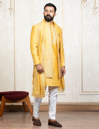 Stunning yellow silk indowestern