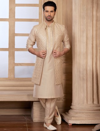 Beige Silk Wedding Look Waistcoat Set