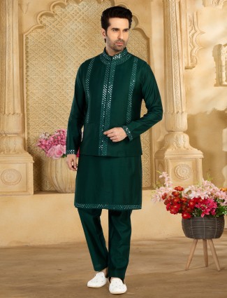 Bottle green silk waistcoat set