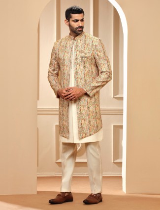 Stylish cream silk indowestern