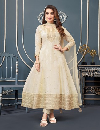 Trendy cream silk salwar suit