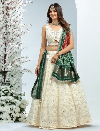 Georgette off white wedding lehenga choli