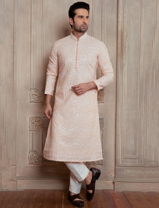 Peach silk festive look kurta suit