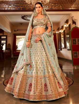 pista green silk lehenga choli for bridal