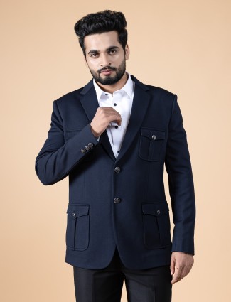 Newest navy plain terry rayon blazer