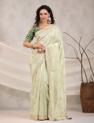 Beautiful pista green silk saree