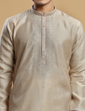 Stylish beige silk kurta suit