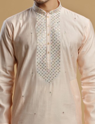 Peach silk kurta suit for festive