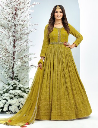 Olive georgette anarkali suit