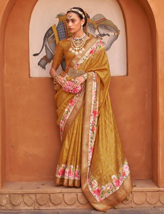 Floral printed mustard yellow saree