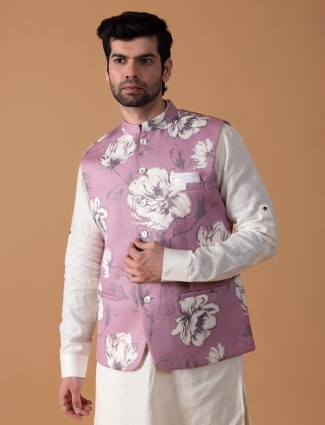 Pink floral printed waistcoat