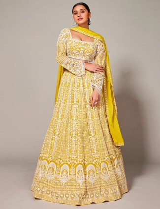 Fabulous yellow embroidery lehenga choli