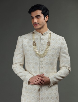 Georgette groom sherwani in white