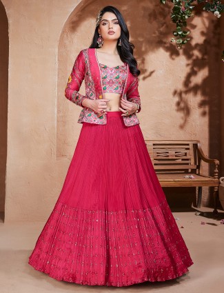 Jacket style magenta georgette lehenga choli