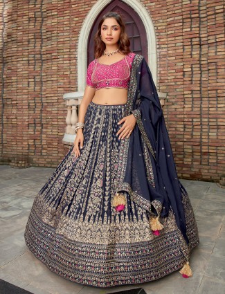 navy and magenta georgette lehenga choli