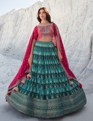 Trendy rama green georgette lehenga choli