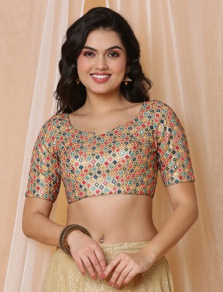 Gold color embroidery blouse