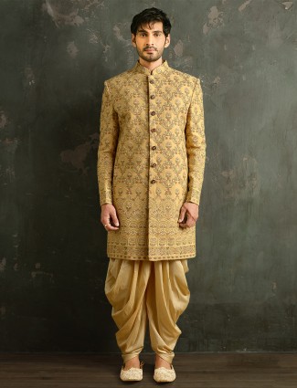 Mens indowestern in golden hue for weddings