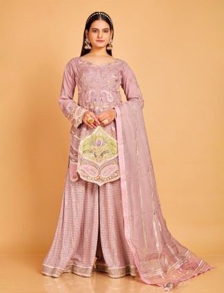 Gorgeous mauve pink georgette sharara suit