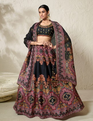 Fabulous black silk printed lehenga choli