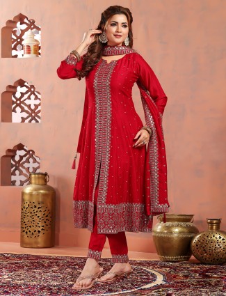 Fabulous red silk salwar suit