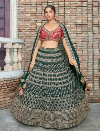 Green and red lehenga choli