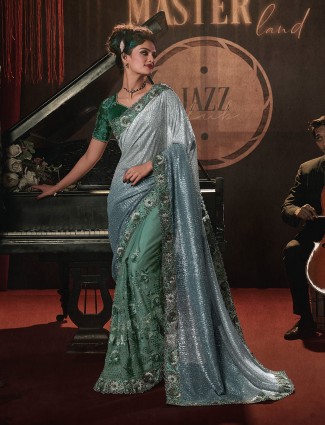 Green shaded net saree