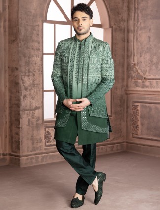 Green shded silk indowestern