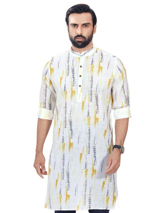 Grey and white printed cotton kurta