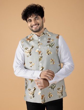 Grey and yellow printed waistcoat